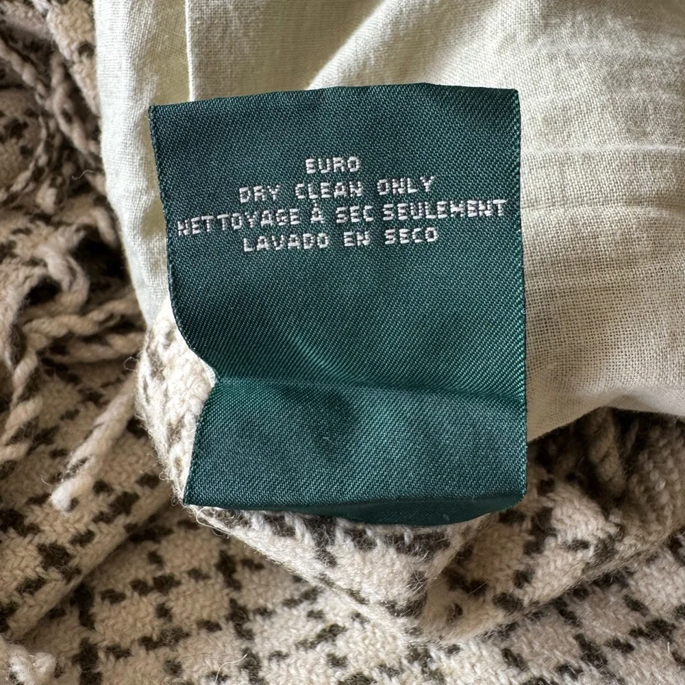 Ralph Lauren Yorkshire Rose 100% Wool Green Multi Plaid Fringed Euro Shams 26”
